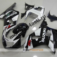 Комплект мотопластика Suzuki GSXR600-750 01-03,GSXR1000 00-02 Черно-белый.