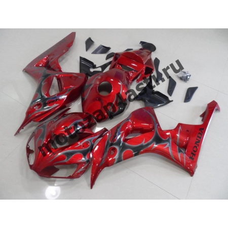 Комплект мотопластика Honda CBR1000RR 2006-2007 Красный с серым огнем.
