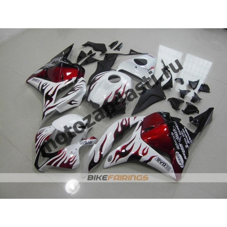 Комплект Мотопластика Honda CBR600rr 09-12 Белый с красно-черным пламенем.