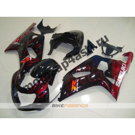 Комплект мотопластика Suzuki GSXR600-750 01-03,GSXR1000 00-02 Черный с красным огнем.