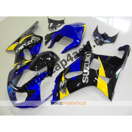 Комплект мотопластика Suzuki GSXR600-750 01-03,GSXR1000 00-02 Черно-сине-желтый.