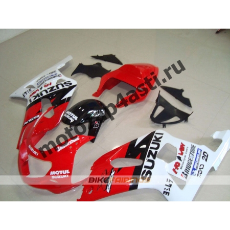 Комплект мотопластика Suzuki GSXR600-750 01-03,GSXR1000 00-02 Черно-бело-красный.