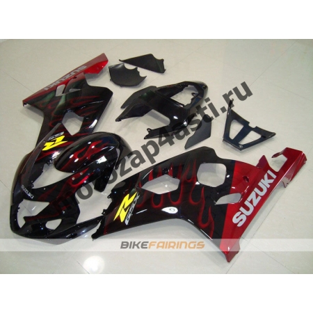 Комплект пластика Suzuki GSXR600-750 04-05 Черный с красным огнем.
